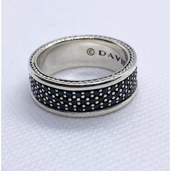 David Yurman Streamline 3 Row Black Diamond Sterling Silver Band Size 11